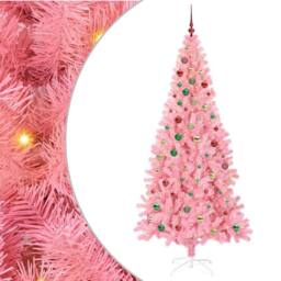 Berkfield Home Christmas Tree with 300 LEDs with Stand Pink 210 cm PVC - thumbnail 2