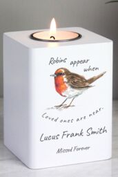 Personalised Memento Company Robins White Wooden Tea Light Holder - thumbnail 4