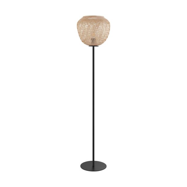 Loops Standing Floor Lamp Light Black & Wicker 1 x 40W E27 Bulb Tall Living Room - image 1