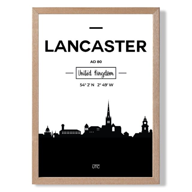 ARTZE Lancaster Black & White City Skyline Framed Print SIZE: A3 with Oak Frame - Size: A4 - image 1