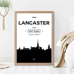 ARTZE Lancaster Black & White City Skyline Framed Print SIZE: A3 with Oak Frame - Size: A4 - thumbnail 2