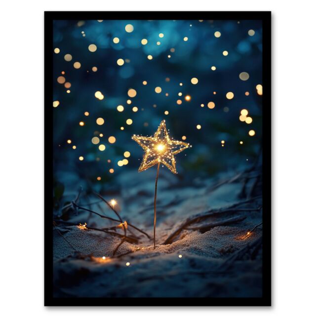"Artery8 Bright Star Sparkler on Sand Magical Dreamy Framed Art Print in Blue - Size: W12"" x H16""" - image 1