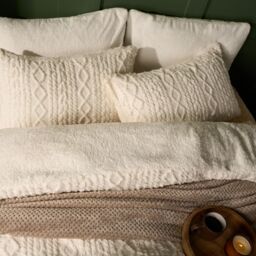 OHS Cable Knit Fleece Duvet Cover Set Warm Reversible Bedding in Cream - Size: Double - thumbnail 3