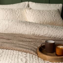 OHS Cable Knit Fleece Duvet Cover Set Warm Reversible Bedding in Cream - Size: Double - thumbnail 4