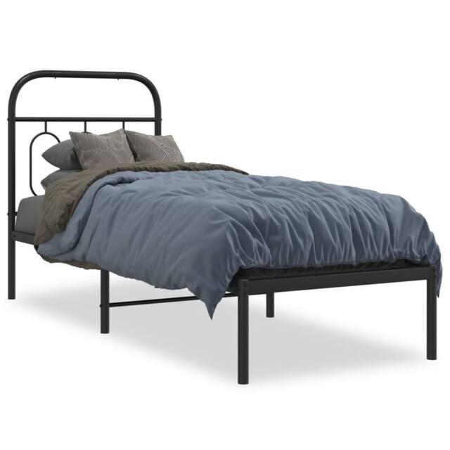 Berkfield Home Metal Bed Frame without Mattress with Headboard Black 75x190cm - Size: 75x190 cm - image 1
