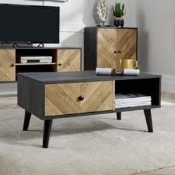 Home Source Coffee Table Rectangular 1 Drawer Open Storage Home Living Room Unit in Black