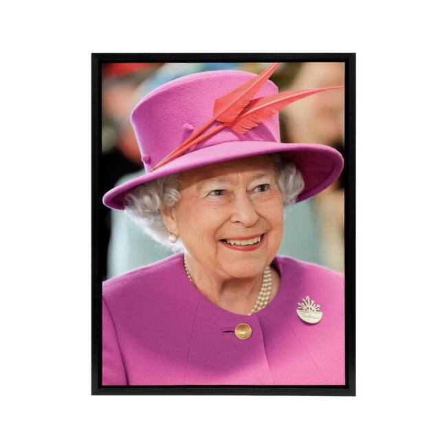 "Artery8 Joel Rouse Queen Elizabeth II Photograph Framed Canvas Wall Art Print in Pink - Size: W18"" x H24""" - image 1