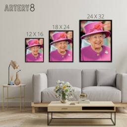 "Artery8 Joel Rouse Queen Elizabeth II Photograph Framed Canvas Wall Art Print in Pink - Size: W18"" x H24""" - thumbnail 4