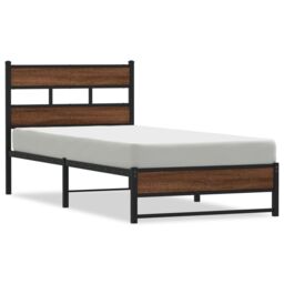 Berkfield Home Metal Bed Frame without Mattress Brown Oak 75x190 cm Small Single - thumbnail 2