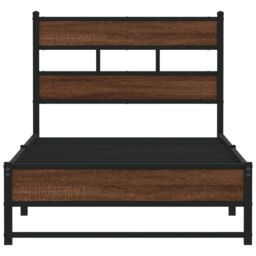 Berkfield Home Metal Bed Frame without Mattress Brown Oak 75x190 cm Small Single - thumbnail 4
