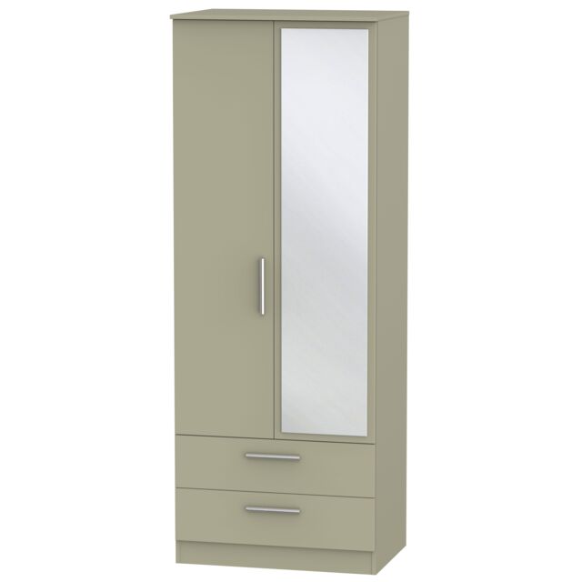 Ready Assembled 2 U Trent Tall 2 Door 2drw Mirrored Wardrobe (Ready Assembled) in Light Brown