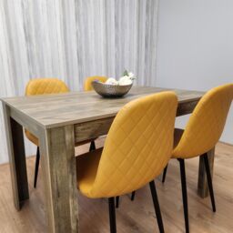 KOSY KOALA Rustic Effect Wooden Dining Table Set with 4 Mustard Gem Pattern Chairs Modern Dining Furniture in Brown - thumbnail 5