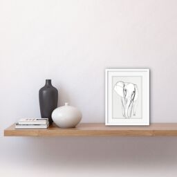 "Artery8 Wall Art Print Elephant Minimal Line Simple Drawing Artwork Framed 9X7 Inch in White - Size: W7"" x H9""" - thumbnail 2