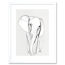"Artery8 Wall Art Print Elephant Minimal Line Simple Drawing Artwork Framed 9X7 Inch in White - Size: W7"" x H9""" - thumbnail 1