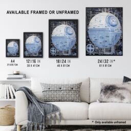 "Artery8 Wall Art Print Dark Side Engineering Death Star Schematic Blue Science Fiction Technology Design Poster - Size: W18"" x H24""" - thumbnail 3