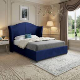 Casani Titchmarsh Curved Winged Blue Soft Velvet Designer Bed Frame - Size: Double - thumbnail 1