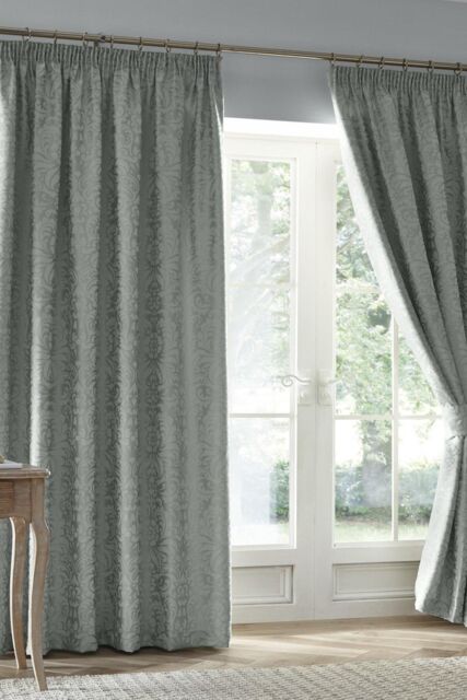 Appletree 'Worcester' Pair of Pencil Pleat Curtains With Tie-Backs in Green - Size: 168 cm width x 183 cm drop - image 1