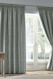 Appletree 'Worcester' Pair of Pencil Pleat Curtains With Tie-Backs in Green - Size: 168 cm width x 183 cm drop - thumbnail 1