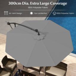 Costway 300cm Hanging Offset Umbrella Patio Cantilever Umbrella w/Lights in Grey - thumbnail 4