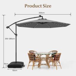 Costway 300cm Hanging Offset Umbrella Patio Cantilever Umbrella w/Lights in Grey - thumbnail 2