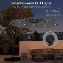 Costway 300cm Hanging Offset Umbrella Patio Cantilever Umbrella w/Lights in Grey - thumbnail 5