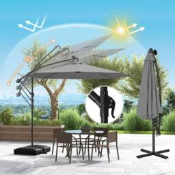 Costway 300cm Hanging Offset Umbrella Patio Cantilever Umbrella w/Lights in Grey - thumbnail 3