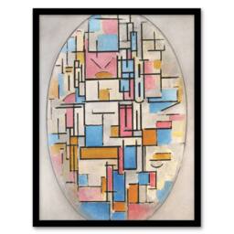 "Artery8 Composition in Oval with Color Planes Mondrian Framed Wall Art Print in White - Size: W12"" x H16""" - thumbnail 1