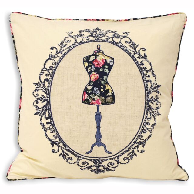 Paoletti Victoria Mannequin Printed Piped Cushion in Navy - Size: 45 cm x 45 cm