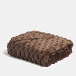 OHS Thick Waffle Faux Fur Soft Fleece Throw Warm Blanket in Chocolate - Size: 125 cm x 150 cm - thumbnail 4