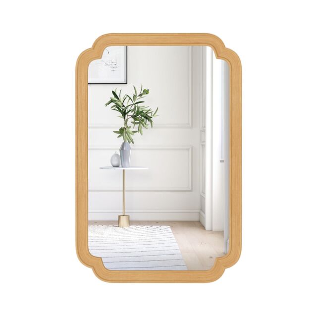Gymax Rounded Corner Arch Wall Mirror 90x60 cm Farmhouse Decorative Mirror in Light Brown - image 1