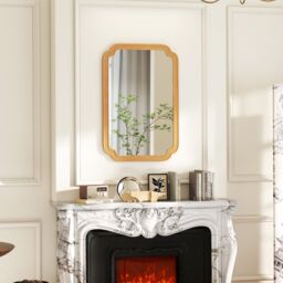 Gymax Rounded Corner Arch Wall Mirror 90x60 cm Farmhouse Decorative Mirror in Light Brown - thumbnail 6