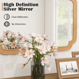 Gymax Rounded Corner Arch Wall Mirror 90x60 cm Farmhouse Decorative Mirror in Light Brown - thumbnail 7
