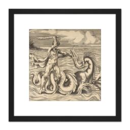 Artery8 Bonasone Hercules Fight Dragon Achelous Deianeira Engraving 8X8 Inch Square Wooden Framed Wall Art Print Picture with Mount in Black - thumbnail 1