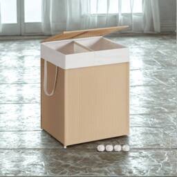Pirlo Plush 100L Double Laundry Basket With Lid & Removable Lining in Beige