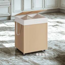 Pirlo Plush 100L Double Laundry Basket With Lid & Removable Lining in Beige - thumbnail 3