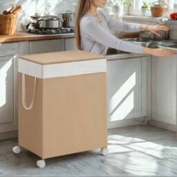 Pirlo Plush 100L Double Laundry Basket With Lid & Removable Lining in Beige - thumbnail 2