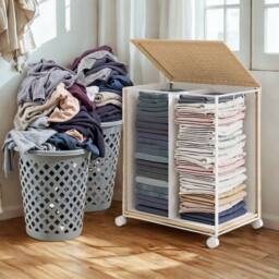Pirlo Plush 100L Double Laundry Basket With Lid & Removable Lining in Beige - thumbnail 5