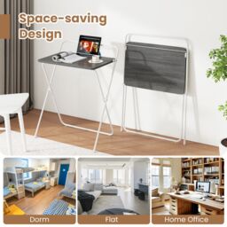 Costway 60CM Folding Computer Desk Compact Home Office Writing Desk in Grey - thumbnail 4