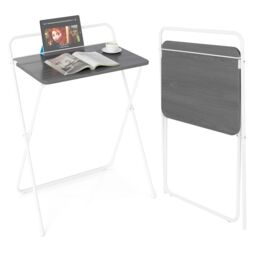 Costway 60CM Folding Computer Desk Compact Home Office Writing Desk in Grey - thumbnail 1