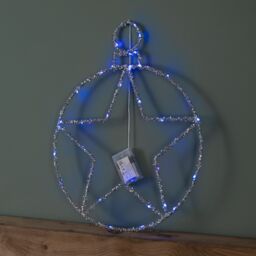 Samuel Alexander 49cm Light up Christmas Silver Star Ball with Twinkling Blue LEDs - thumbnail 5