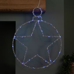 Samuel Alexander 49cm Light up Christmas Silver Star Ball with Twinkling Blue LEDs - thumbnail 2