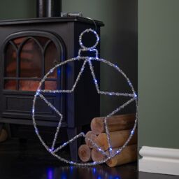 Samuel Alexander 49cm Light up Christmas Silver Star Ball with Twinkling Blue LEDs - thumbnail 6