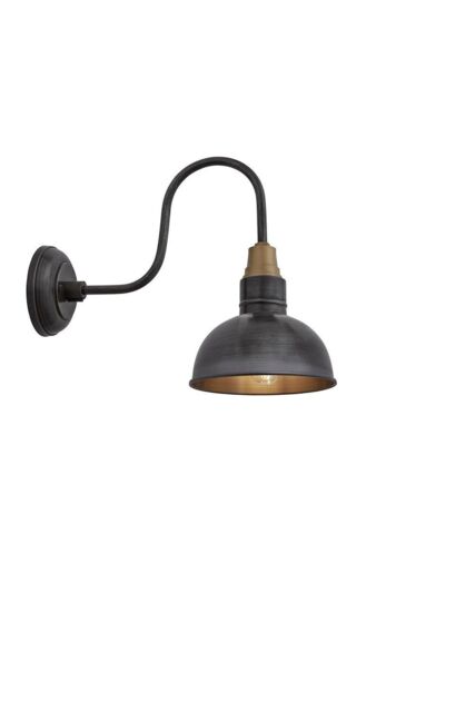 Industville Swan Neck Dome Wall Light, 8 Inch, Pewter, Pewter Holder in Dark Grey - image 1