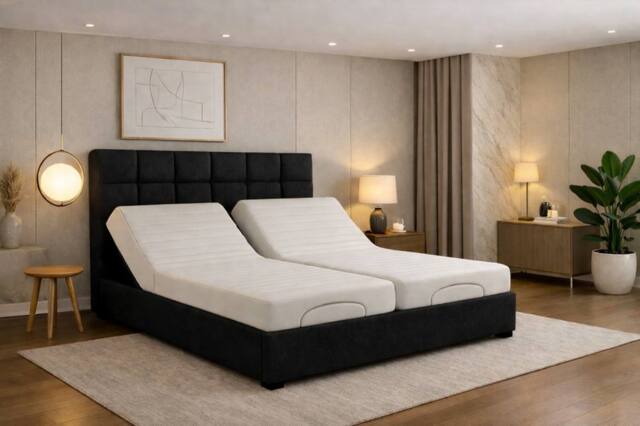 PARADISE BEDS LTD Electric Adjustable Comfortable Bed Set with Cube Design Headboard in Black - Size: Super King - image 1