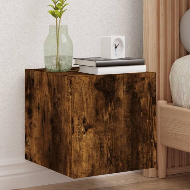 Berkfield Home TV Wall Cabinet with LED Lights Smoked Oak 30.5x35x30 cm in Brown - image 1