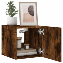 Berkfield Home TV Wall Cabinet with LED Lights Smoked Oak 30.5x35x30 cm in Brown - thumbnail 7
