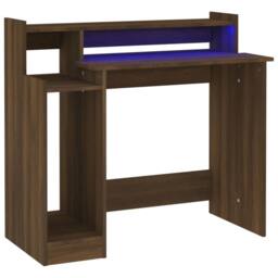 Berkfield Home Desk with LED Lights Brown Oak 97x45x90 cm Engineered Wood - Size: 97 x 45 x 90 cm - thumbnail 1