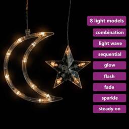 Berkfield Home Star & Moon Fairy Lights Remote Control 138 LED Warm White - thumbnail 4