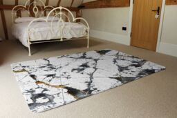 Benjamin Tate Design Black & Gold Marble Rug in Natural - Size: Large - thumbnail 3