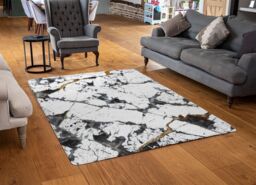 Benjamin Tate Design Black & Gold Marble Rug in Natural - Size: Large - thumbnail 2